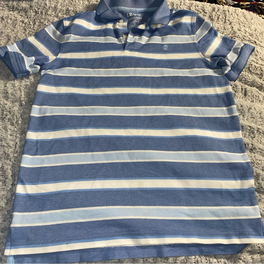 Izod Blue and White Striped Polo Shirt Casual Comfort